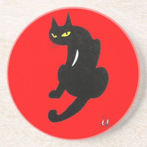 BLACK CAT red Drink Coaster