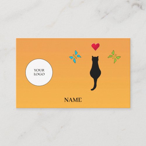 Black Cat Red Heart  Butterflies Social Media Business Card