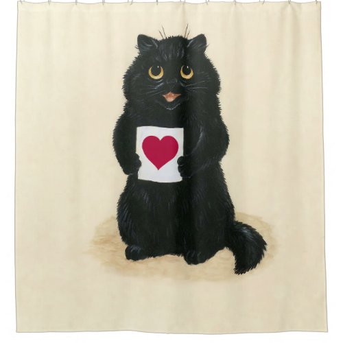 Black Cat Red Heart Love Letter King of Hearts Shower Curtain