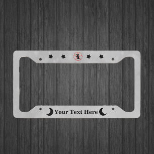Black Cat Red Pentagram Crescent Moons Stars Grey License Plate Frame