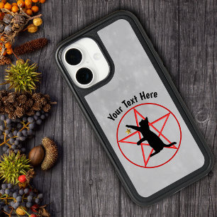 Black Cat Red Pentagram Wiccan Symbols Grey iPhone 16 Case