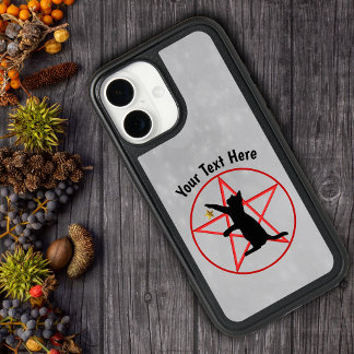 Black Cat Red Pentagram Wiccan Symbols Grey iPhone 16 Case