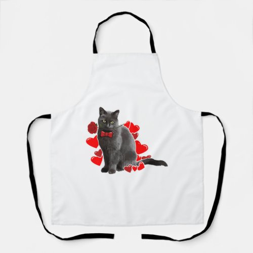 Black Cat Red Rose Hearts I Women Valentines Day Apron