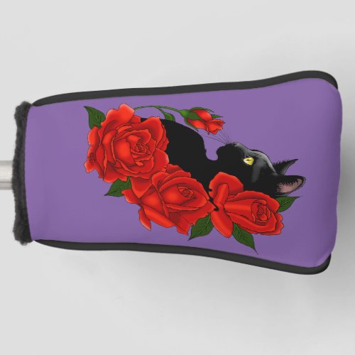 Black Cat Red Roses Purple Golf Head Cover