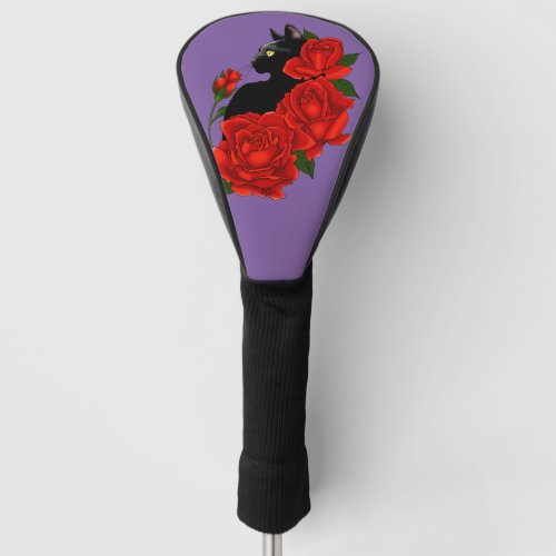 Black Cat Red Roses Purple Golf Head Cover