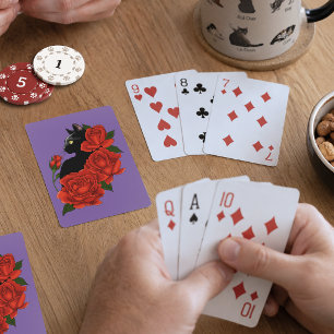 Black Cat Red Roses Purple Poker Cards