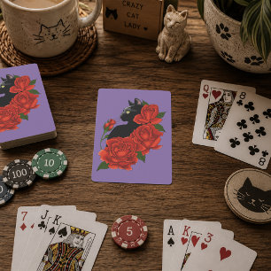 Black Cat Red Roses Purple Poker Cards