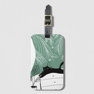 Black Cat Relaxing Plant Jungle Luggage Tag