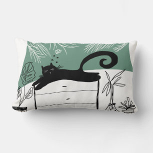 Black Cat Relaxing Plant Jungle Lumbar Pillow
