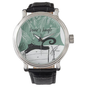 Black Cat Relaxing Plant Jungle Watch