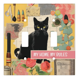 Black Cat retro collage Light Switch Cover