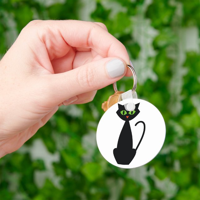 Black Cat Retro Green Eyed Halloween Silhouette Keychain (Creator Uploaded)