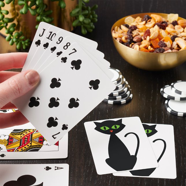 Black Cat Retro Green Eyed Halloween Silhouette Poker Cards (Creator Uploaded)