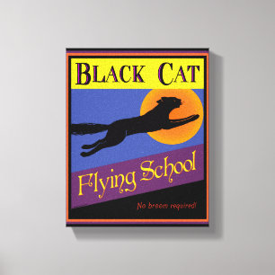 Black Cat Retro Halloween Wrapped Canvas Print