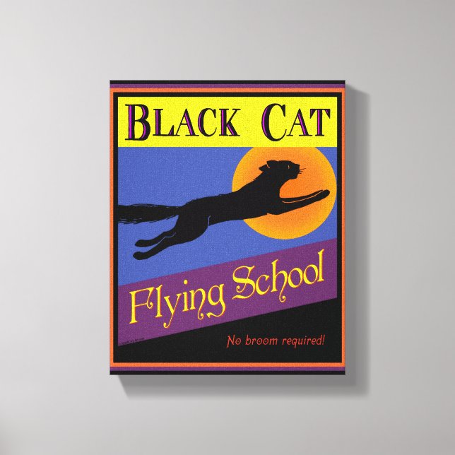 Black Cat Retro Halloween Wrapped Canvas Print (Front)