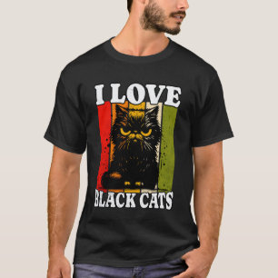 Black Cat Retro I Love Cats Black Cats T-Shirt