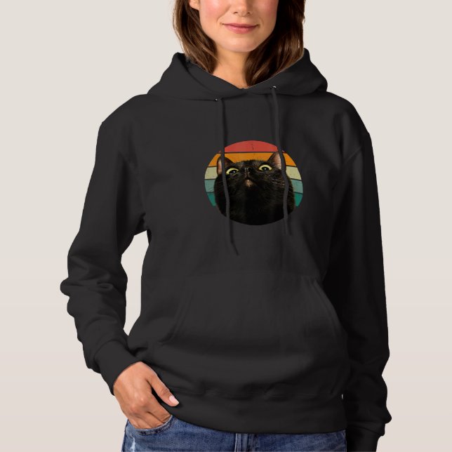 Black Cat Retro Style Cats Kitten Hoodie (Front)