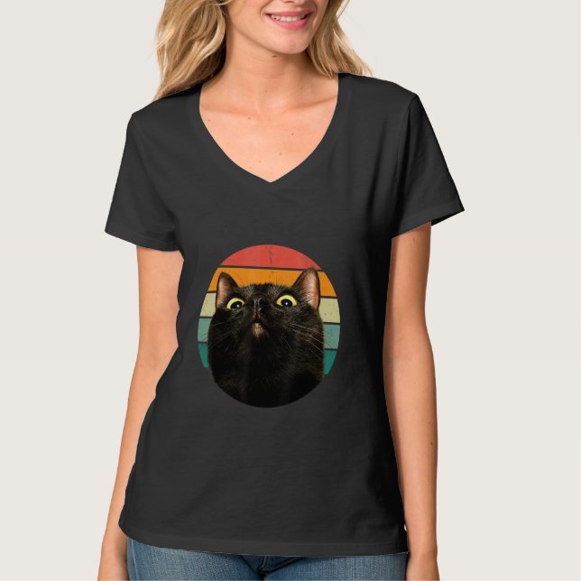 Black Cat Retro Style Cats Kitten T-Shirt (Front)