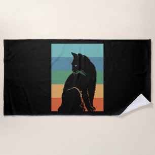 Black Cat Retro Vintage Beach Towel