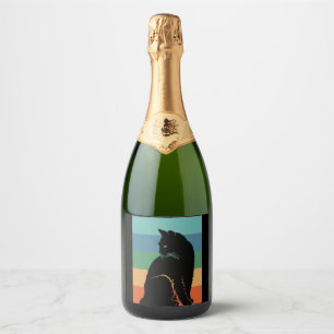 Black Cat Retro Vintage Sparkling Wine Label