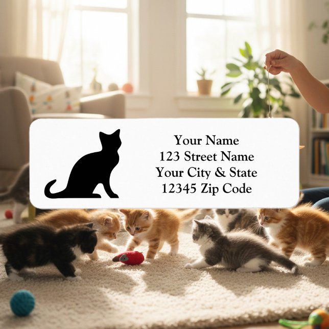 Black cat return address labels (Black cat silhouette return address label)