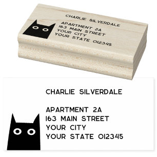 Black Cat Return Address Rubber Stamp