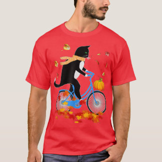 Black Cat Riding A Bike Thanksgiving Autumn T-Shirt