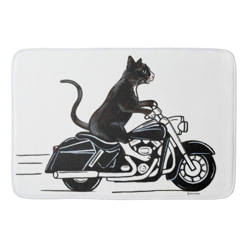Black Cat Riding A Motorcycle Bath Mat