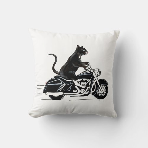 Black Cat Riding A Motorcycle Throw Pillow