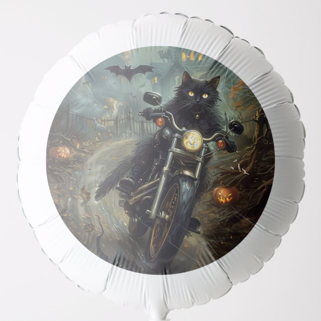 Black Cat Riding Motorcycle Halloween Scary Balloon (Front)