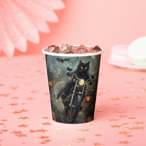 Black Cat Riding Motorcycle Halloween Scary Paper Cups