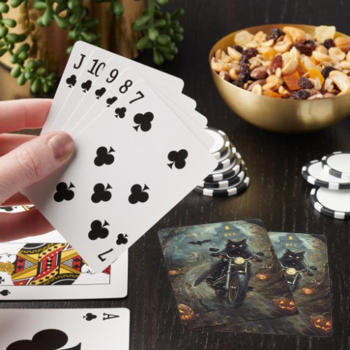 Black Cat Riding Motorcycle Halloween Scary Playing Cards