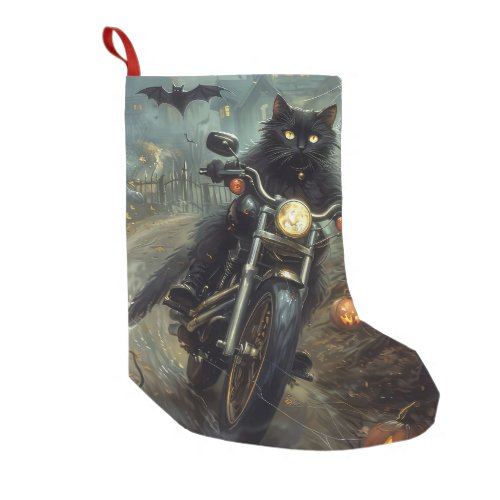 Black Cat Riding Motorcycle Halloween Scary Small Christmas Stocking