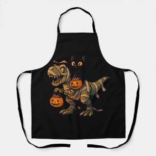 Black Cat Riding Mummy T-Rex – Cute Halloween Dino Apron