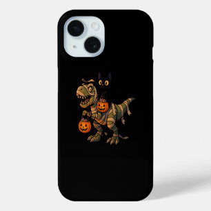 Black Cat Riding Mummy T-Rex – Cute Halloween Dino iPhone 15 Case