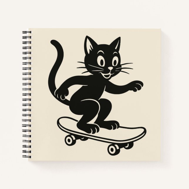 Black Cat Riding Skateboard Notebook (Front)