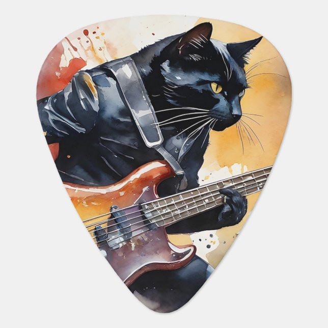 Black Cat Rock Star Leather Jacket Playing Guitar Guitar Pick (Front)