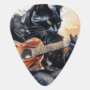 Black Cat Rock Star Playing Acoustic Guitar Guitar Pick