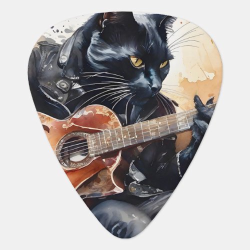 Black Cat Rock Star Playing Acoustic Guitar Guitar Pick