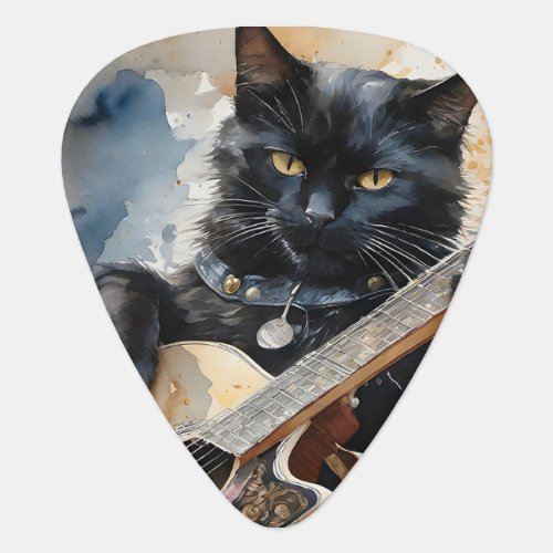 Black Cat Rock Star Playing Acoustic Guitar Guitar Pick