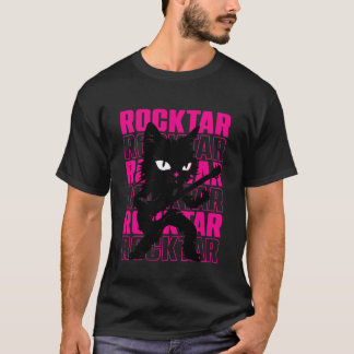 Black Cat Rockstar - Funny Cat Guitarist Guitar Mu T-Shirt