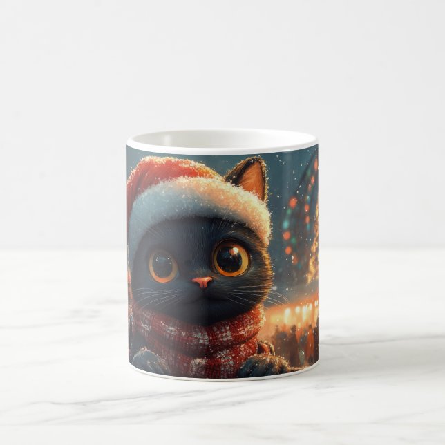 Black Cat Roller Coaster Christmas Coffee Mug (Center)