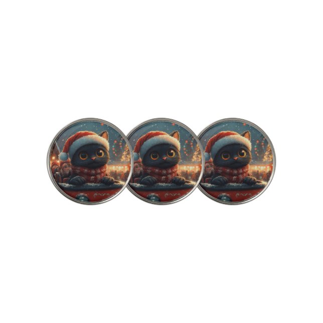 Black Cat Roller Coaster Christmas Golf Ball Marker (3 Up)