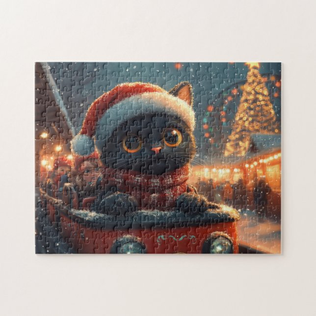 Black Cat Roller Coaster Christmas Jigsaw Puzzle (Horizontal)