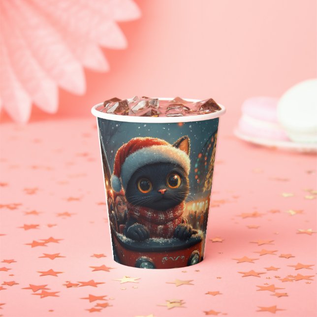 Black Cat Roller Coaster Christmas Paper Cups (Insitu)