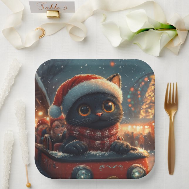 Black Cat Roller Coaster Christmas Paper Plates (Wedding)