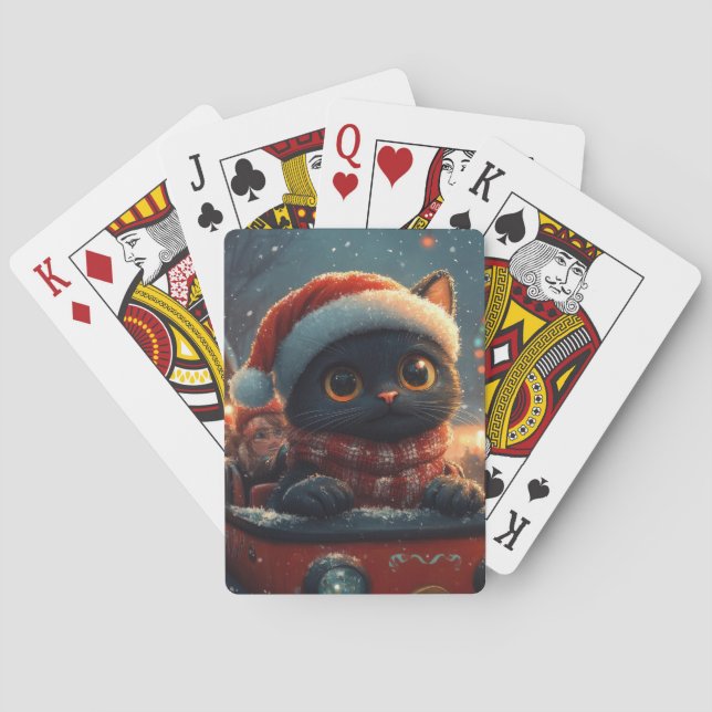 Black Cat Roller Coaster Christmas Poker Cards (Back)
