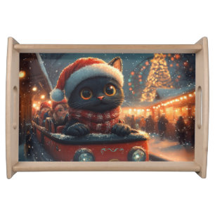 Black Cat Roller Coaster Christmas Serving Tray