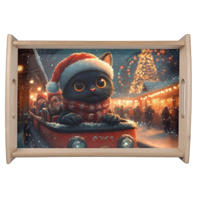 Black Cat Roller Coaster Christmas Serving Tray (Front)