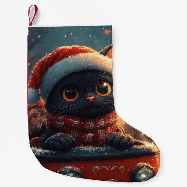 Black Cat Roller Coaster Christmas Small Christmas Stocking (Front)